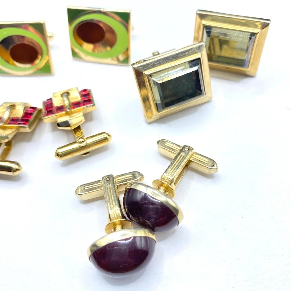Gold Tone Cuff Links Bundle Of 4 Pairs Vintage Men's Unisex